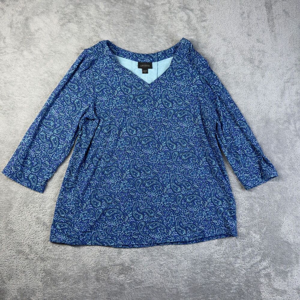 J. Jill Blouse Womens Extra Small Blue Floral V-Neck 3/4 Sleeve Stretch Wearever